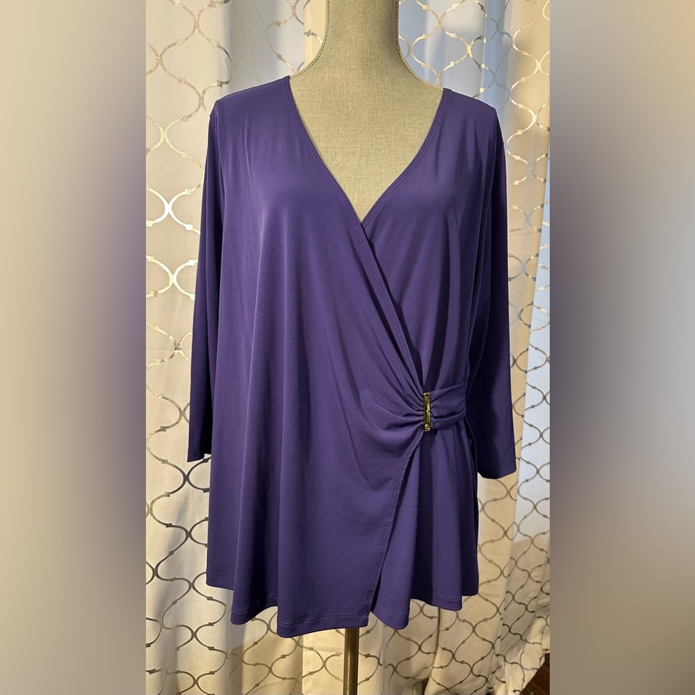 Susan Graver Deep Purple Twist Front Blouse